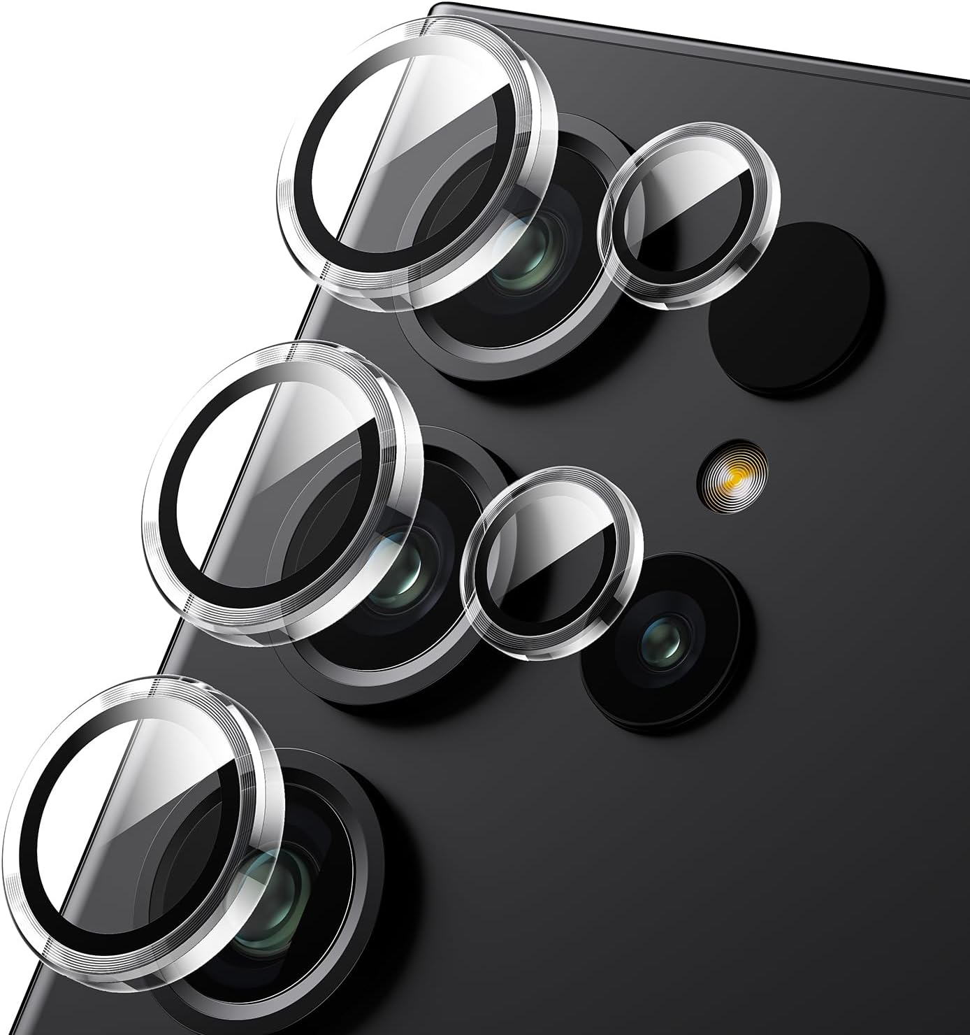 WSKEN for Samsung Galaxy S24 Ultra Camera Lens Protector, Ultra Thin Scratch Resistant 9H Tempered Glass with Aluminum Metal Circle Camera Screen Protector Cover Accessories, Clear