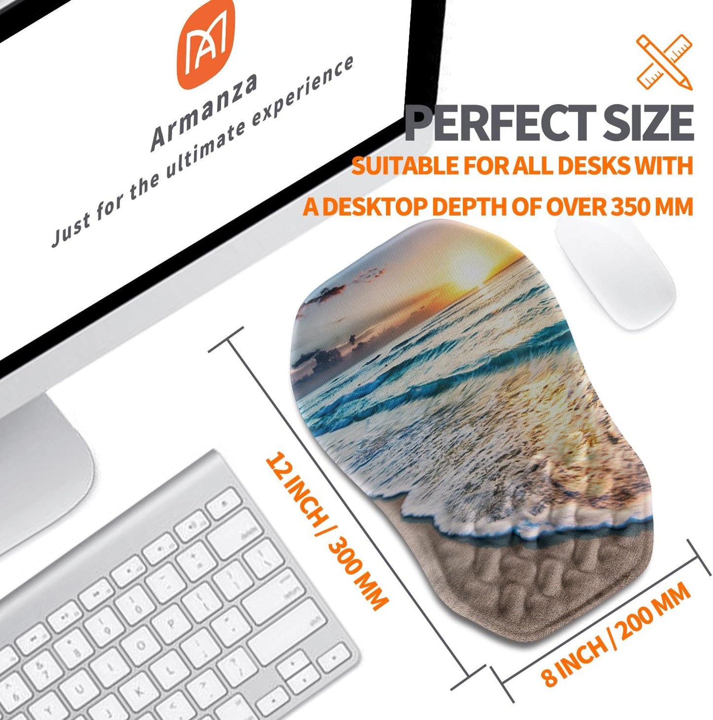 Ergonomic Slope Mouse Pad Wrist Support, Wrist Rest Mousepad for Carpal Tunnel Pain Relief with Massage Bulge and Slow Rebound Memory Foam (12x8 inch, Sunrise Beach)