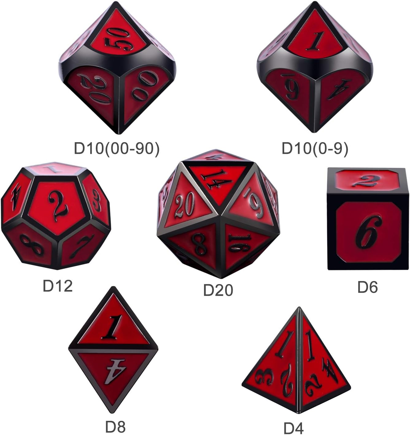 DnDnD Red D&D Game Dice,7 Die Polyhedral Metal Dice with Gift Metal Tin for RPG DND Dungeons and Dragons Dice Collector Board Game Player