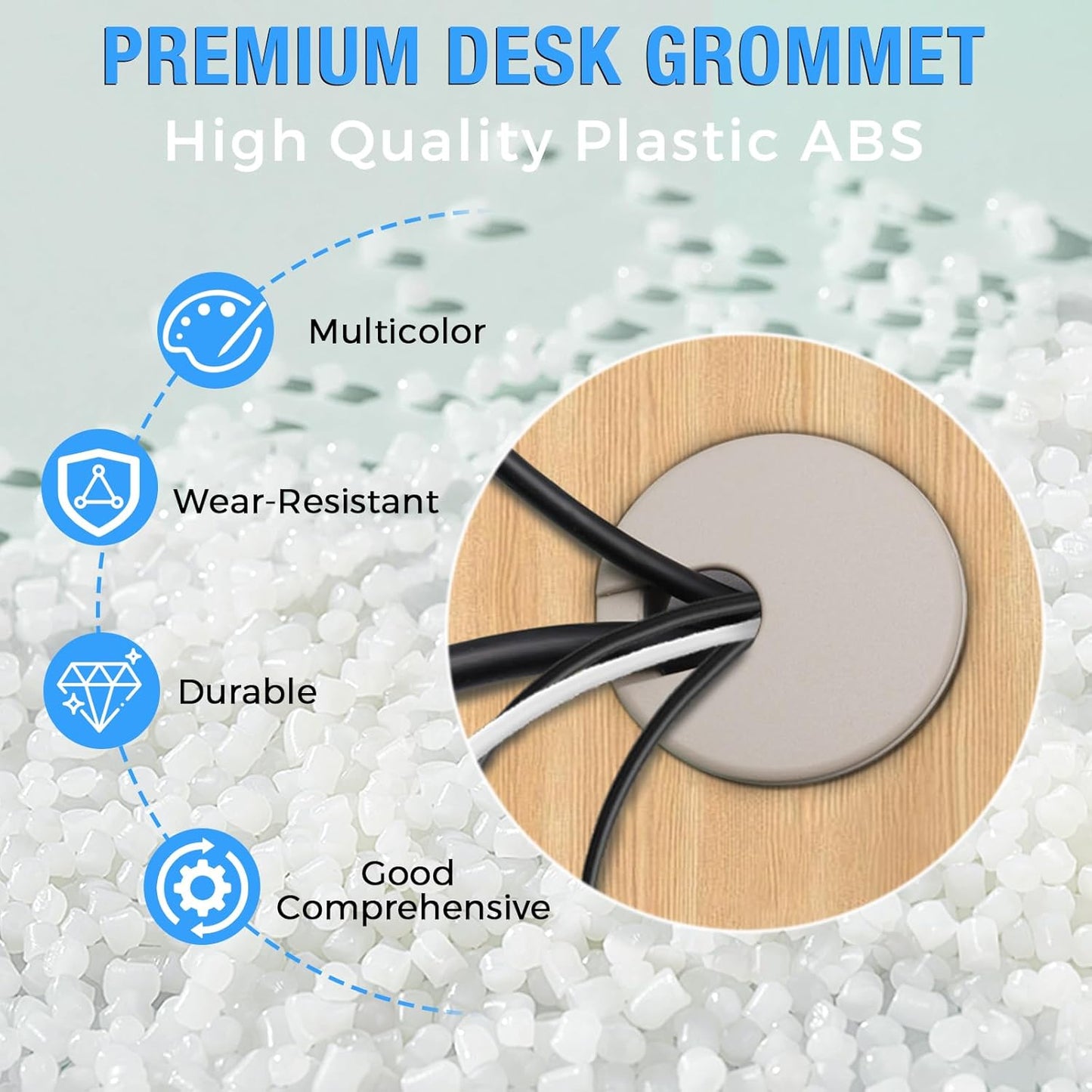 Desk Grommet 1-1/2" (38 mm), Desk Cord Hole Cover, Cable Grommet ABS Plastic, Desk Hole Grommet for Office and Home Table Cable, Detachable Cable Cord Organizer (Black 8 Pcs)
