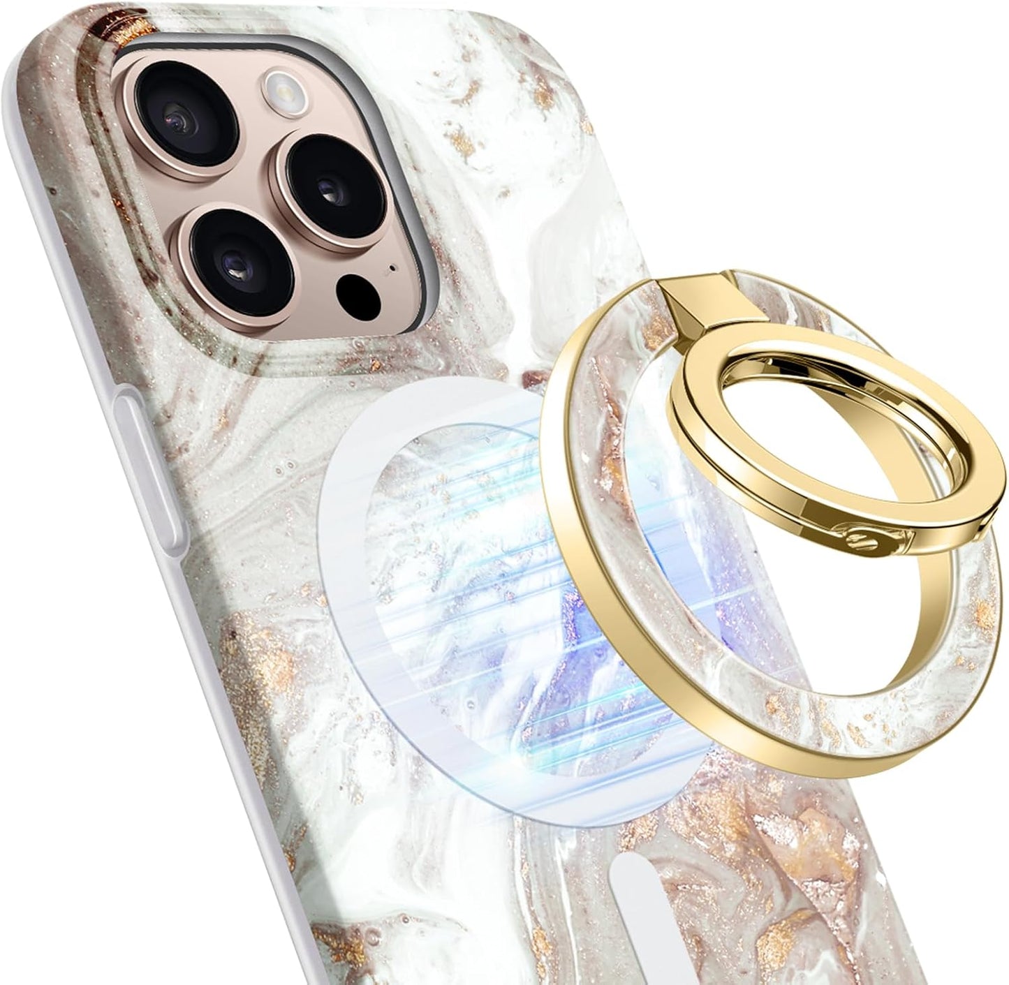 GVIEWIN Magnetic Phone Ring Holder, Compatible with MagSafe Phone Grip with Adjustable Stand, Magnet Phone Ring Kickstand for iPhone 16 Pro Max/Plus/15/14/13/12 Series/Other Phones (Pearlescent)