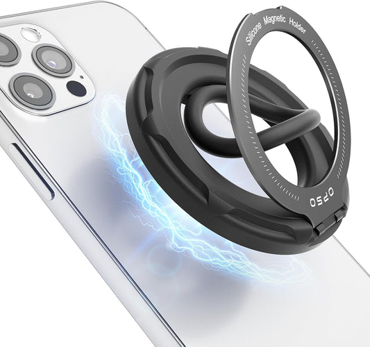 OPSO Magnetic Phone Ring Holder for MagSafe, 360 Degree Rotation Silicone Finger Ring Grip Stand Holder, Adjustable Kickstand, Compatible with iPhone 16 15 14 13 12/Pro/Max, Samsung and All Smartphone