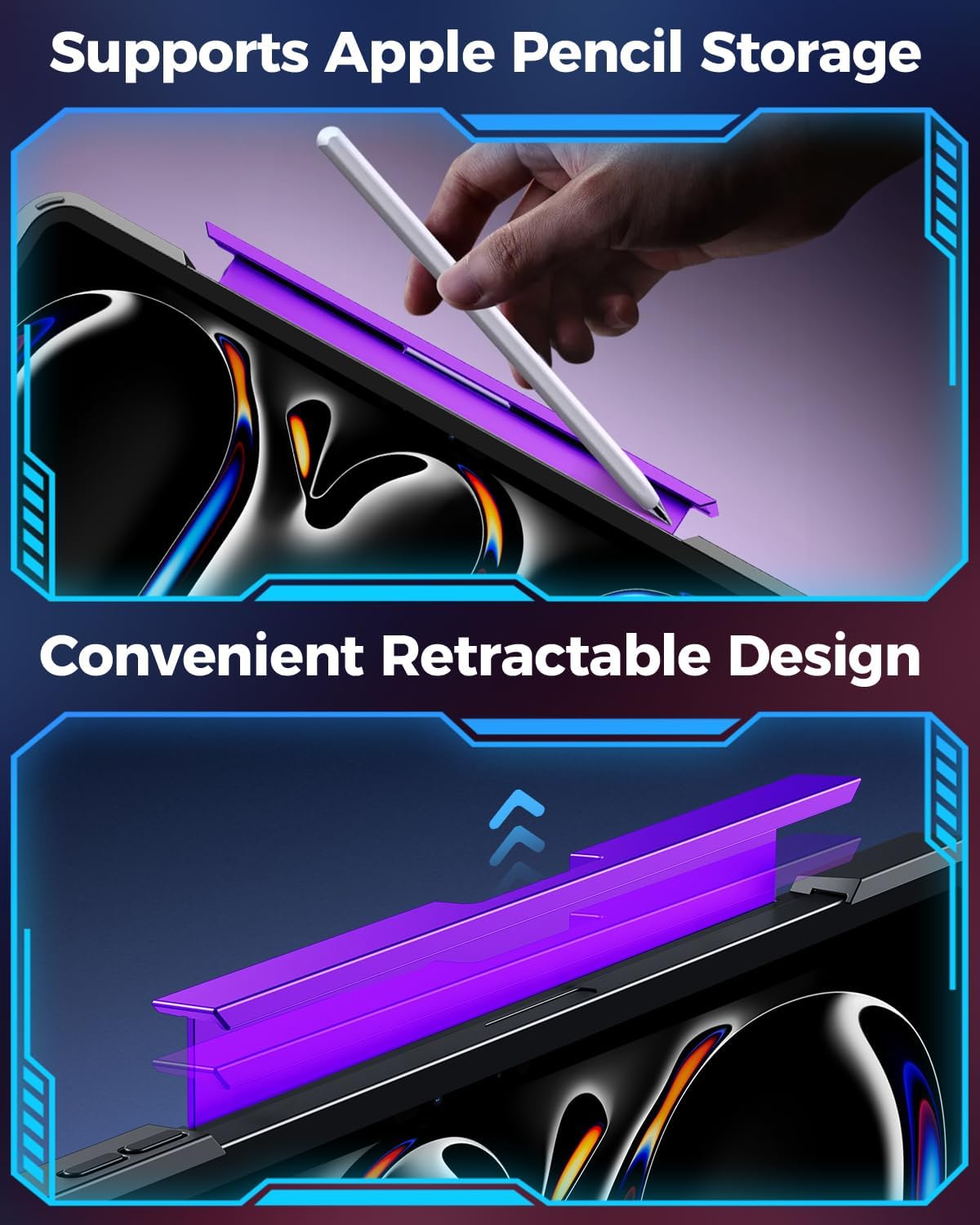 SIBEITU Keyboard Case for iPad Pro 11 Inch (M5 2025 / M4 2024), 360 Rotatable iPad Pro 11 Clear Cover with Multi-Touch Trackpad, 7-Color Backlight & 3 Brightness, High-Tech Visible PCB Design, Purple