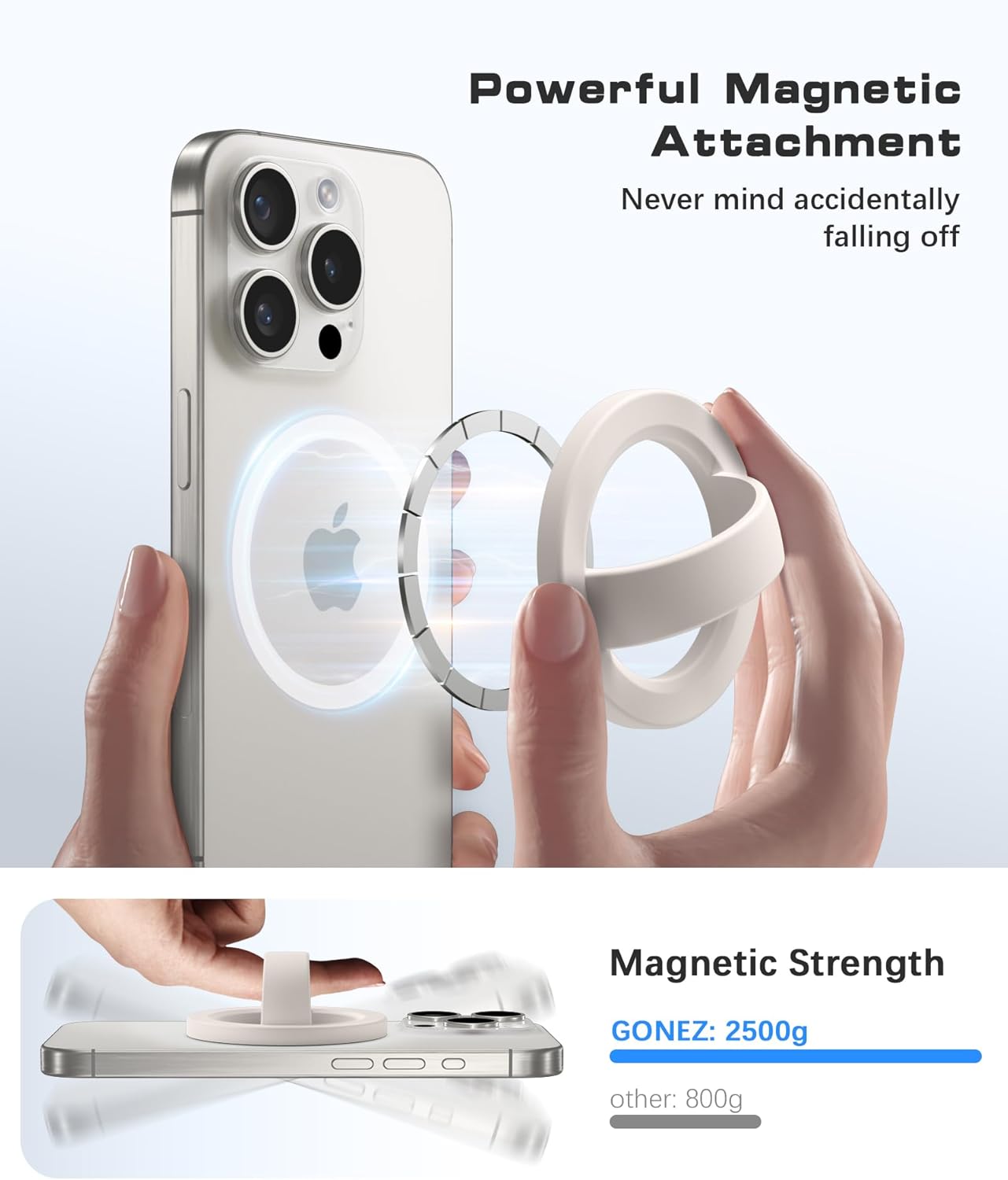 GONEZ Magnetic Phone Grip Compatible with MagSafe, Removable Silicone Loop Grip, Phone Ring Holder for Back of Phone for iPhone 16/15/14/13/12 Series, Stone