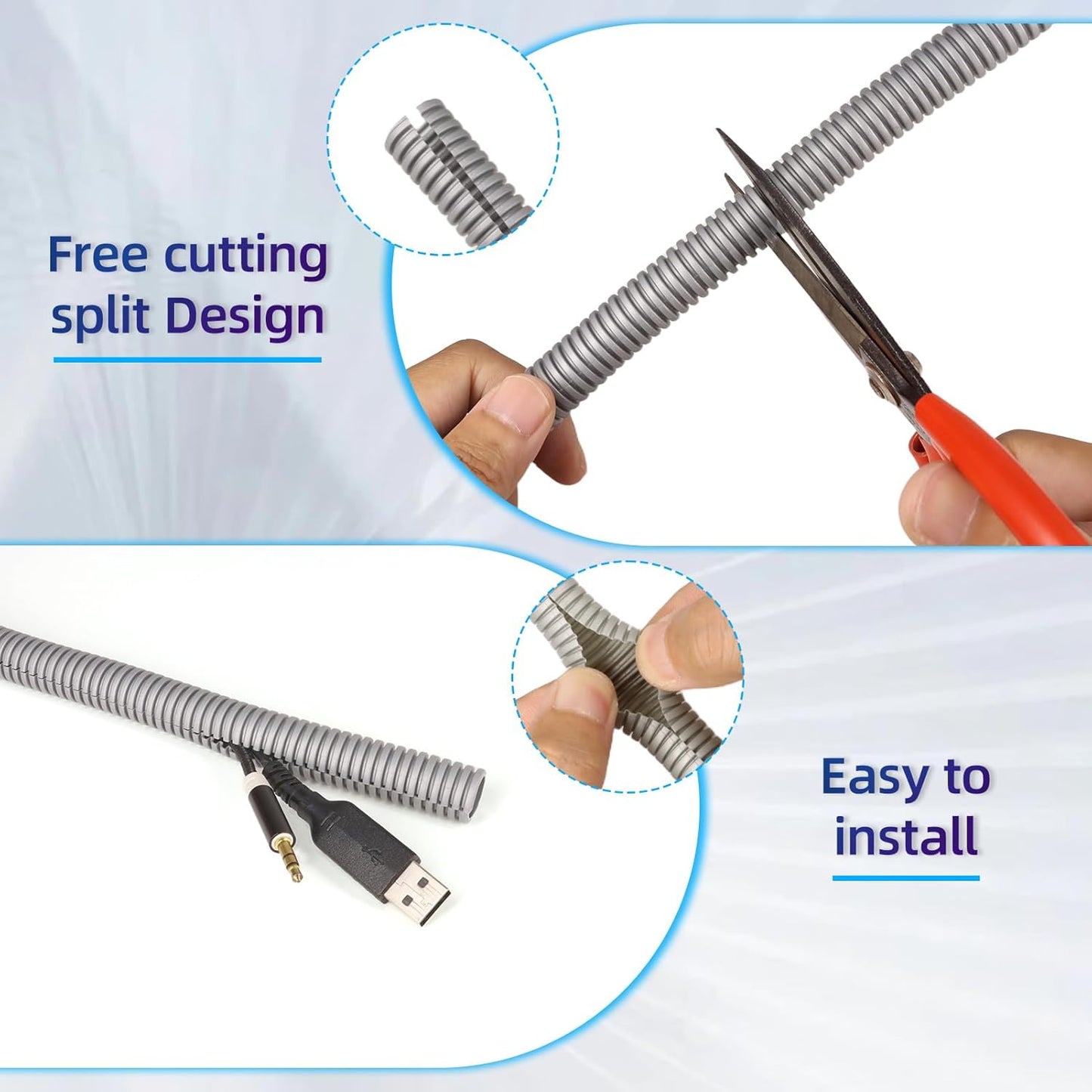 Split Wire Loom Tubing, 10,25ft Cord Protectors from Pets No Chew, Flexible Wire Covers Cord Protectors, Protective Split Cable Sleeve for Automotive Home Industrial Wires(Grey, 0.51inch-25ft)