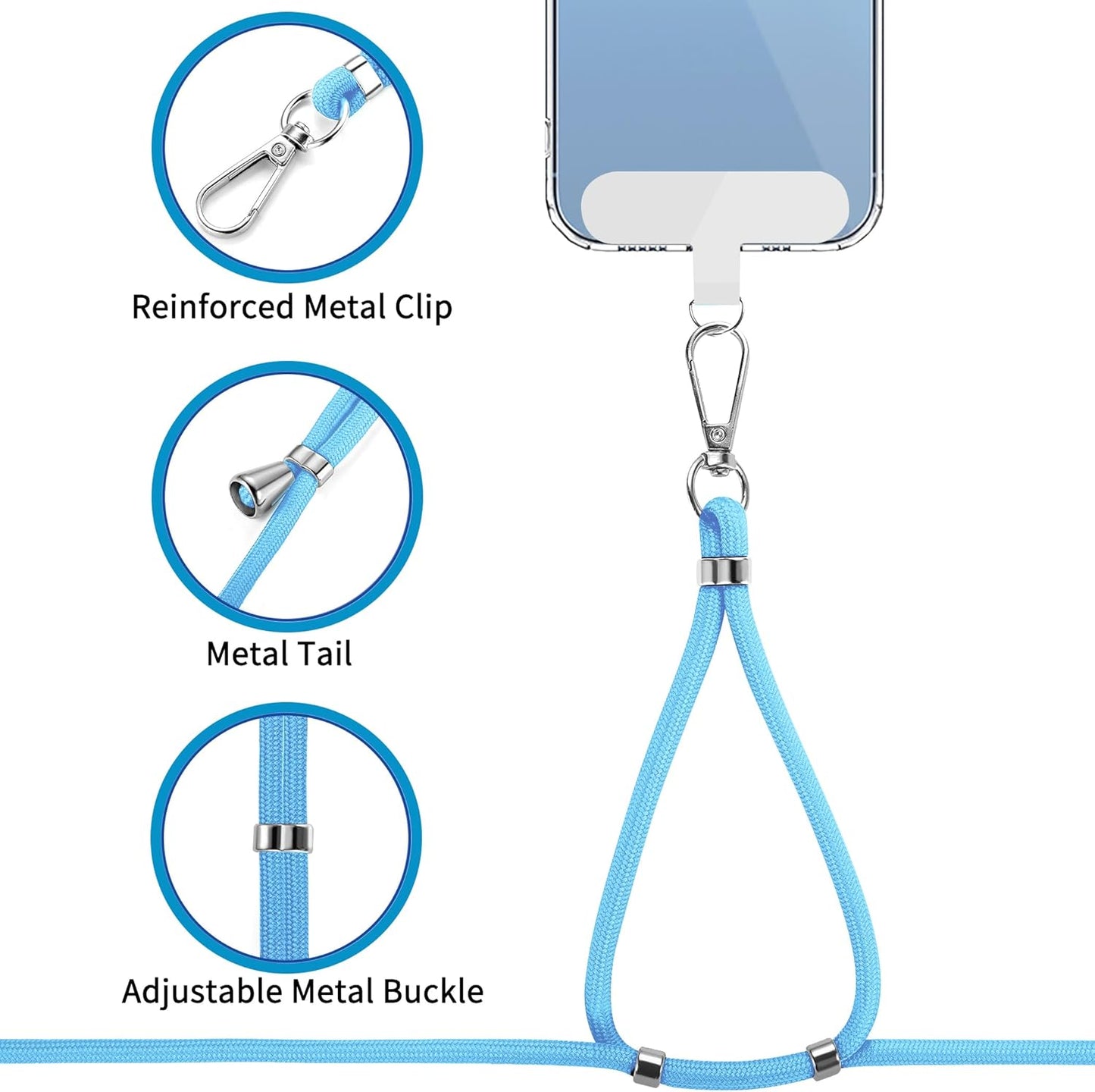CACOE Phone Lanyard 2 Pcs-1 Pcs Adjustable Neck Strap, 1 Pcs Wrist Strap, 2 Pads, Universal Crossbody Multifuctional Cell Phone Lanyards Compatible with Most Smartphones(Light Blue)