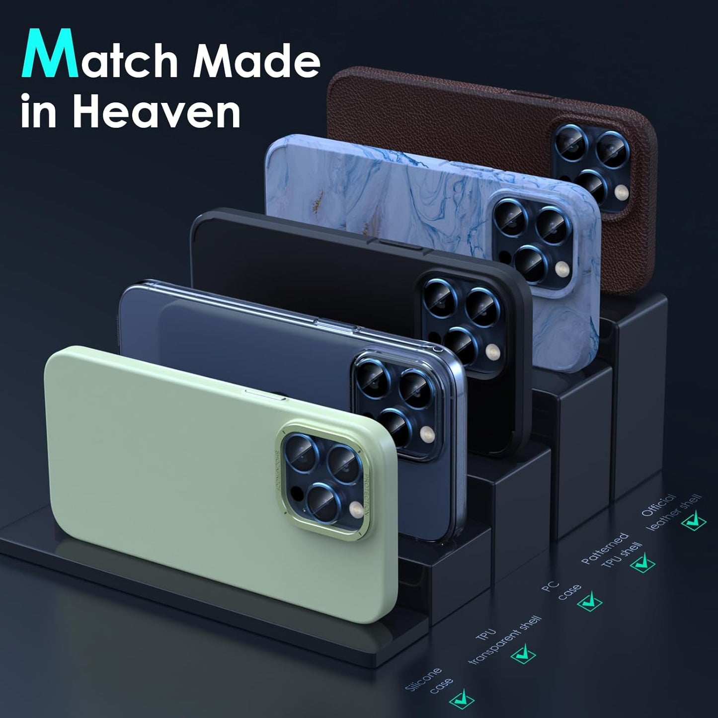 YWXTW CameraLens Protector,[1 Step Installation Tray] Tempered Glass Screen Metal Individual Cover Accessories Case Friendly (Blue Titanium) (iPhone 15 Pro/15 Pro Max)