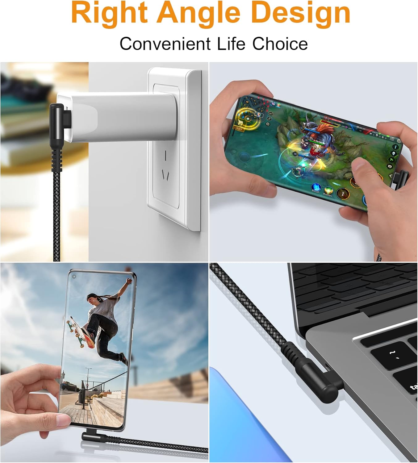 sweguard USB Type C Charger Cable Right Angle [2-Pack,3.3FT] iPhone 16 Charger Nylon Braided Cord for iPhone 15 16 Pro Max Samsung Galaxy S25 S24 S23 S22 S21 S20 S10 S9 Note A15 A55 Flip Pixel LG Moto