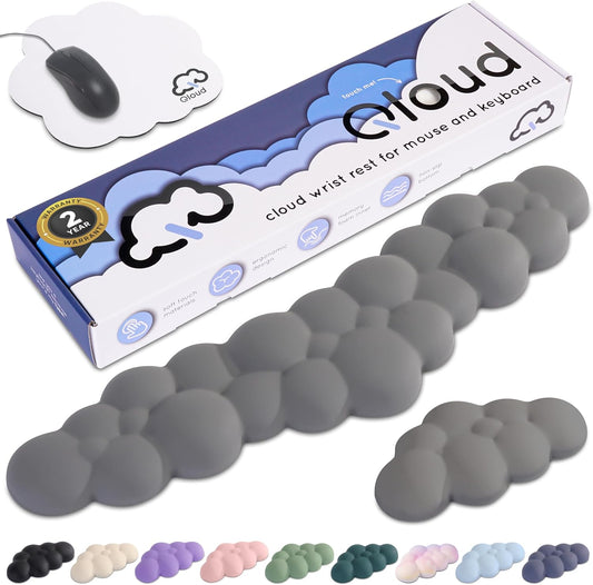 Qloud Cloud Wrist Rest Keyboard Wrist Rest for Computer Keyboard Pad, Cloud Keyboard Wrist Rest, Wrist Pad for Keyboard, Memory Foam, Non Slip Base, Comes with Mouse Pad - Soft Gray