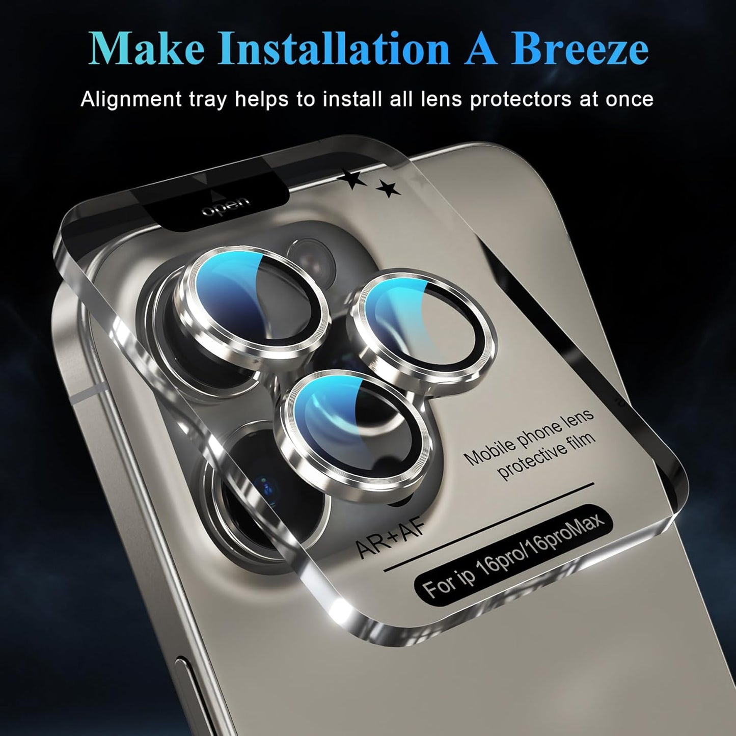 YWXTW Camera Lens Protector for iPhone 16 Pro/iPhone 16 Pro Max, [1 Step Installation Tray] Tempered Glass Screen Protector Metal Individual Camera Cover Accessories Case Friendly (Natural Titanium)