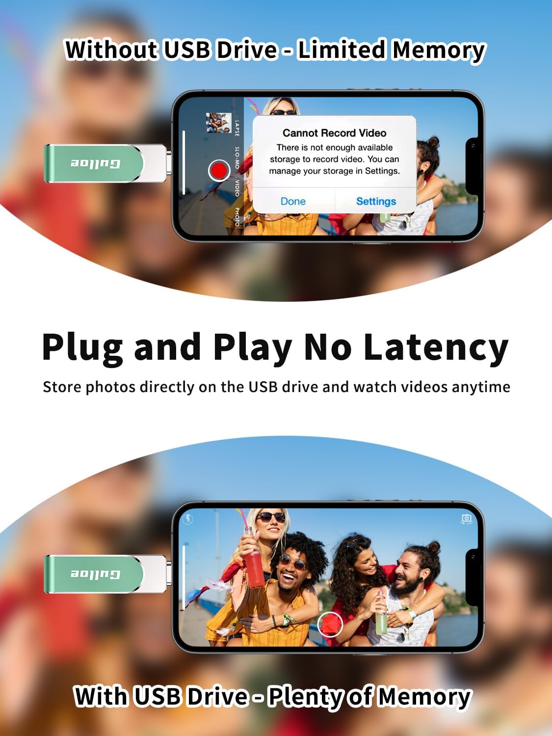 Gulloe 32GB Flash Drive Intended for iPhone, Memory Stick Storage for Photos and Videos Backup, Compatible with iPhone iPad Android PC, Plug and Play, No Application Required (Light Green)