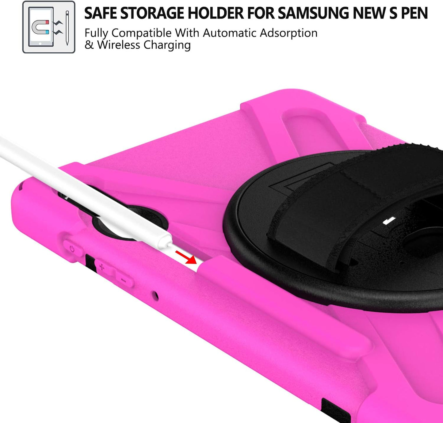 BRAECN for Galaxy Tab S6 10.5 2019 Case T860,Heavy Duty Shockproof Rugged Case with Hand Strap/360 Rotating Stand and Shoulder Strap for Samsung Tab S6 SM-T860/T865/T867 2019 (Rose Red)