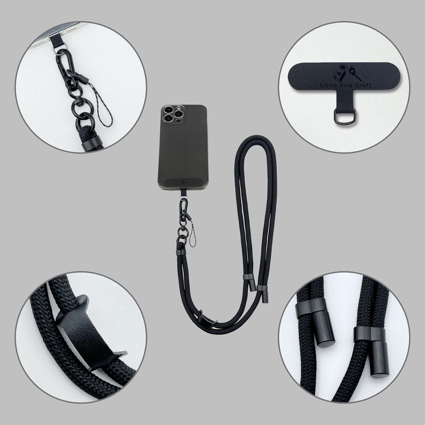 Adjustable Cell Phone Lanyard Crossbody Smartphone Strap Soft Rope Phone Lanyard for Around the Neck Holder (Black)