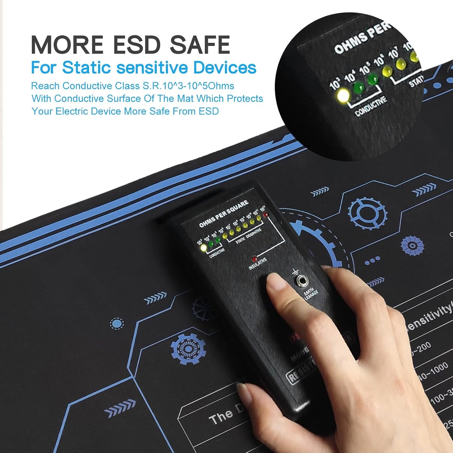 KooMall Large 48x24 Inch Anti Static Mat, Soldering Rubber Mat for PC Building, ESD Sensitive Device Repair, Assembly Work, with ESD Grounding Plug,Cord,Wrist Strap Bracelets Wristband,Heat Resistant