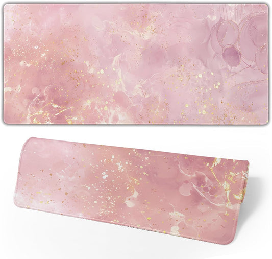 Rose Gold Marble Large Mouse Pad Extended Gaming Mousepad 31.5 x 11.8 Inch with Anti-Slip Rubber Base Cute Office Decor Women Girls Computer Accessories Home Office Supplies
