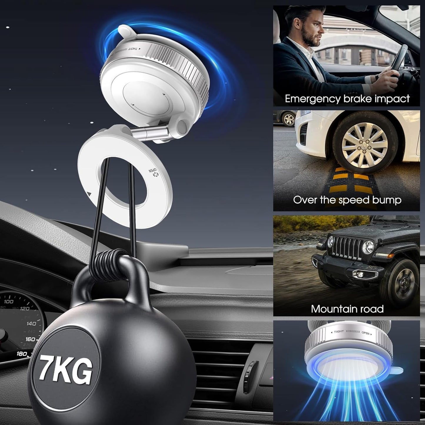 Vacuum Magnetic Suction Phone Holder, Foldable and Retractable Hands-Free Suction Cup Phone Mount for Car/Gym/Mirror/Smooth Surface, Compatible with iPhone Android and All Smartphones (White)