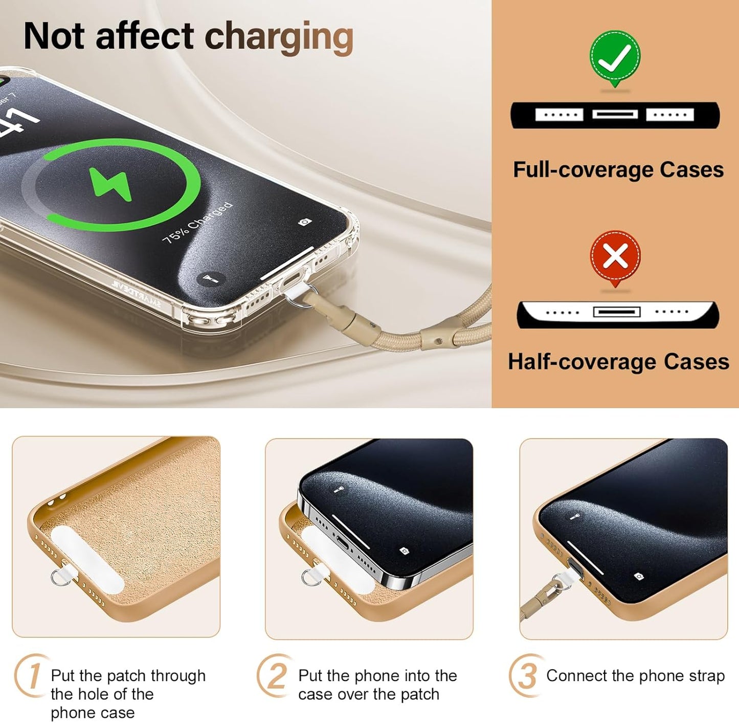 Phone Wrist Strap, Universal Adjustable Hand Wrist Strap Lanyard for iPhone 16 and Most Smartphones, Multifunctional Patch Lanyard with Phone Tether Tab for Women and Men, Camel