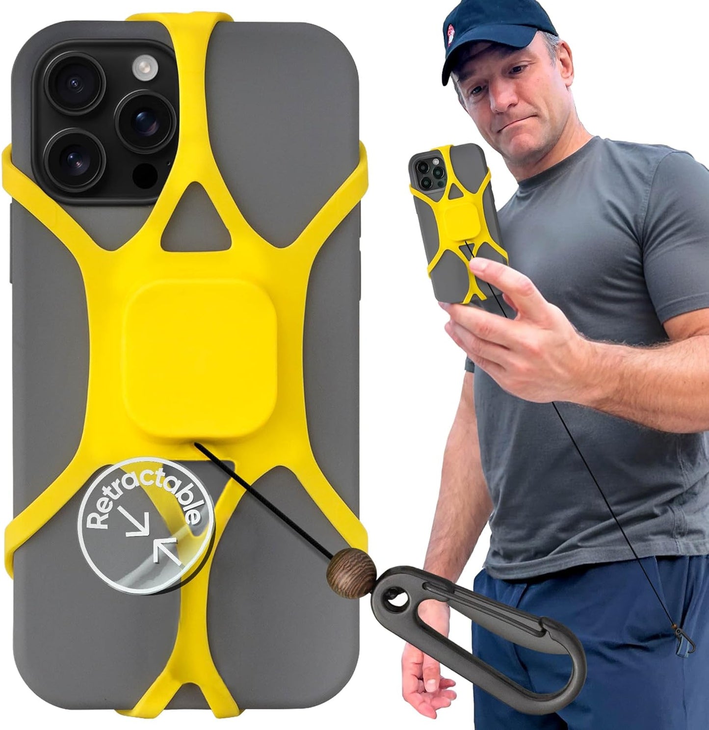 Pulpo Phone Leash Lightning Yellow Fits Smartphones Up to 6.8"-Retractable Anti Theft Phone Tether for Skiing & Kayak Tether, Pickpocket Proof Cellphone Lanyard,Anti-Theft Cellphone Leash for Festival