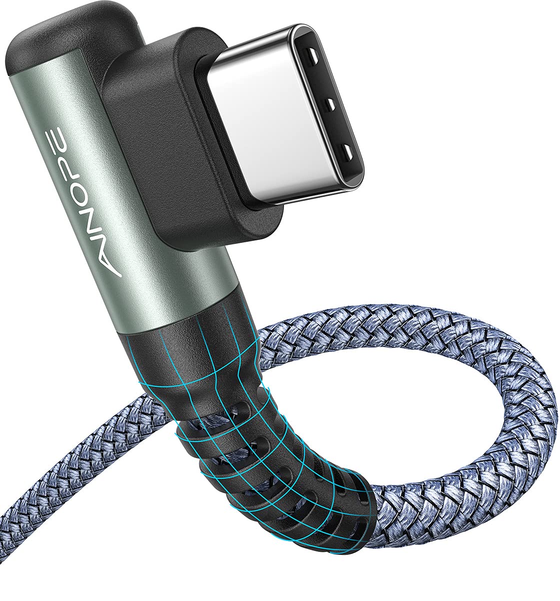 AINOPE USB C Cable 10FT 3.1A Type C Charger Fast Charging, Right Angle USB Type C Cable, Nylon Braided USB C Charging Cable Compatible with Galaxy S10 S9 S8 Plus, A51 A11 A10 A20, LG V50 V40 G8 G7
