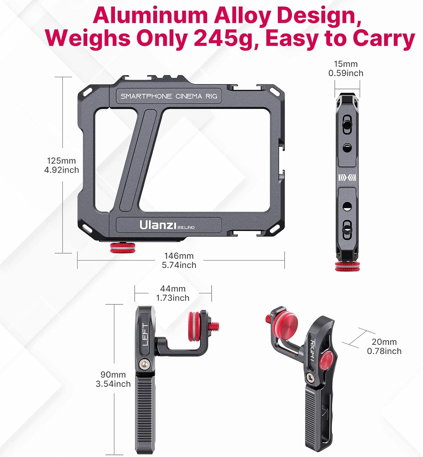 ULANZI Smartphone Video Rig with Handle, LINO Filmmaking Case Aluminum Alloy Phone Video Stabilizer Grip Tripod Mount for Video Maker Videographer with Cold Shoe for iPhone 16 15 Mini Pro Max 8 Plus