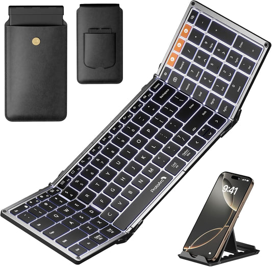 ProtoArc Backlit Foldable Keyboard, XK01 Plus Folding Portable Bluetooth Keyboard for Travel, True Full Size External Wireless Keyboards with Backlight for iPad Tablet Smartphone Laptop PC