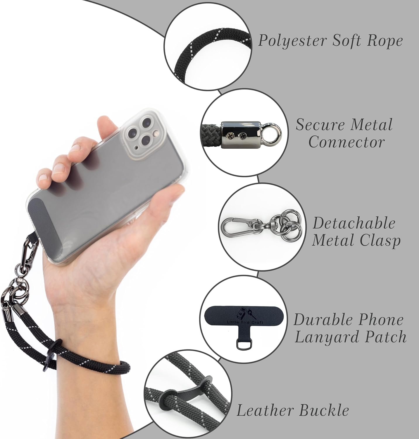 Cell Phone Wrist Strap Phone Lanyard Wrist Phone Wristlet Lanyard Hand Wristlet Strap (Black Reflective)