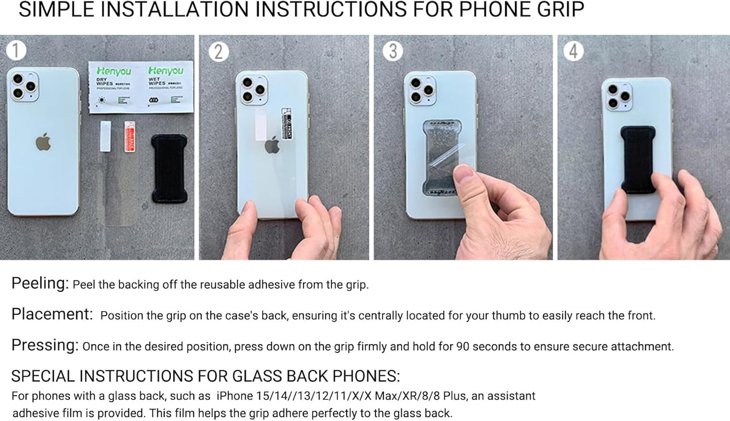 Phone Grip Holder for Hand, Universal Finger Strap Phone Holder, Finger Selfie Grip Compatible with Most Smartphones - 3Pack(Black)