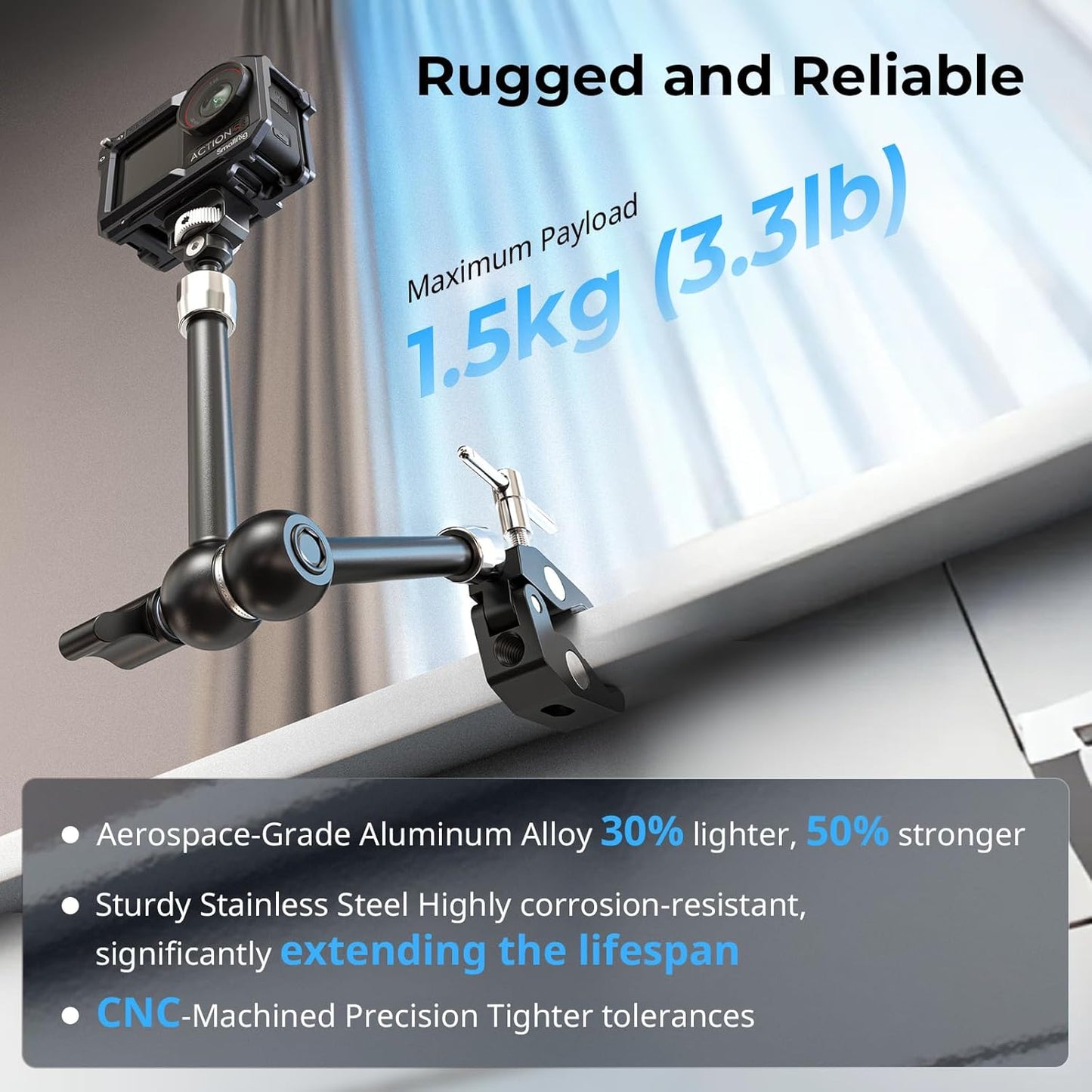 SMALLRIG 11 Inch Magic Arm with Crab-Shaped Clamp, Arm with 1/4"-20 Screw and Retractable Pins, for Action Cameras, Monitors, Video Lights, and Microphones - 5311