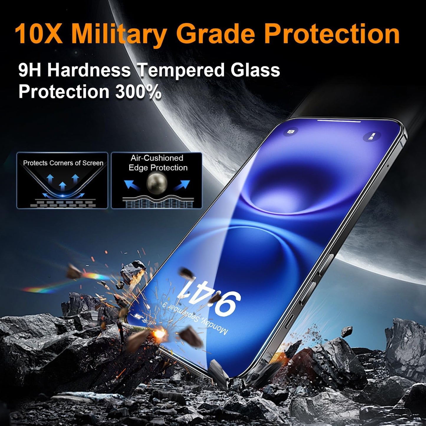 OneFish Screen Protector Privacy for iphone 16, Airbag Edge Protection, Anti Spy Private Tempered Glass Film with Installation Frame, 9H Scratch Resistant, Easy Installation, 2Pack.