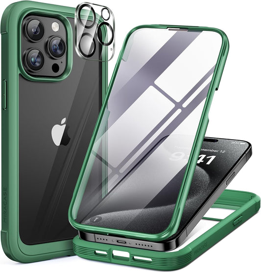 Miracase for iPhone 15 Pro Max Case 6.7'' Full-Body Phone case with Built-in Glass Screen Protector& Camera Protector,Drop Proof 15 Pro Max Cover,Green