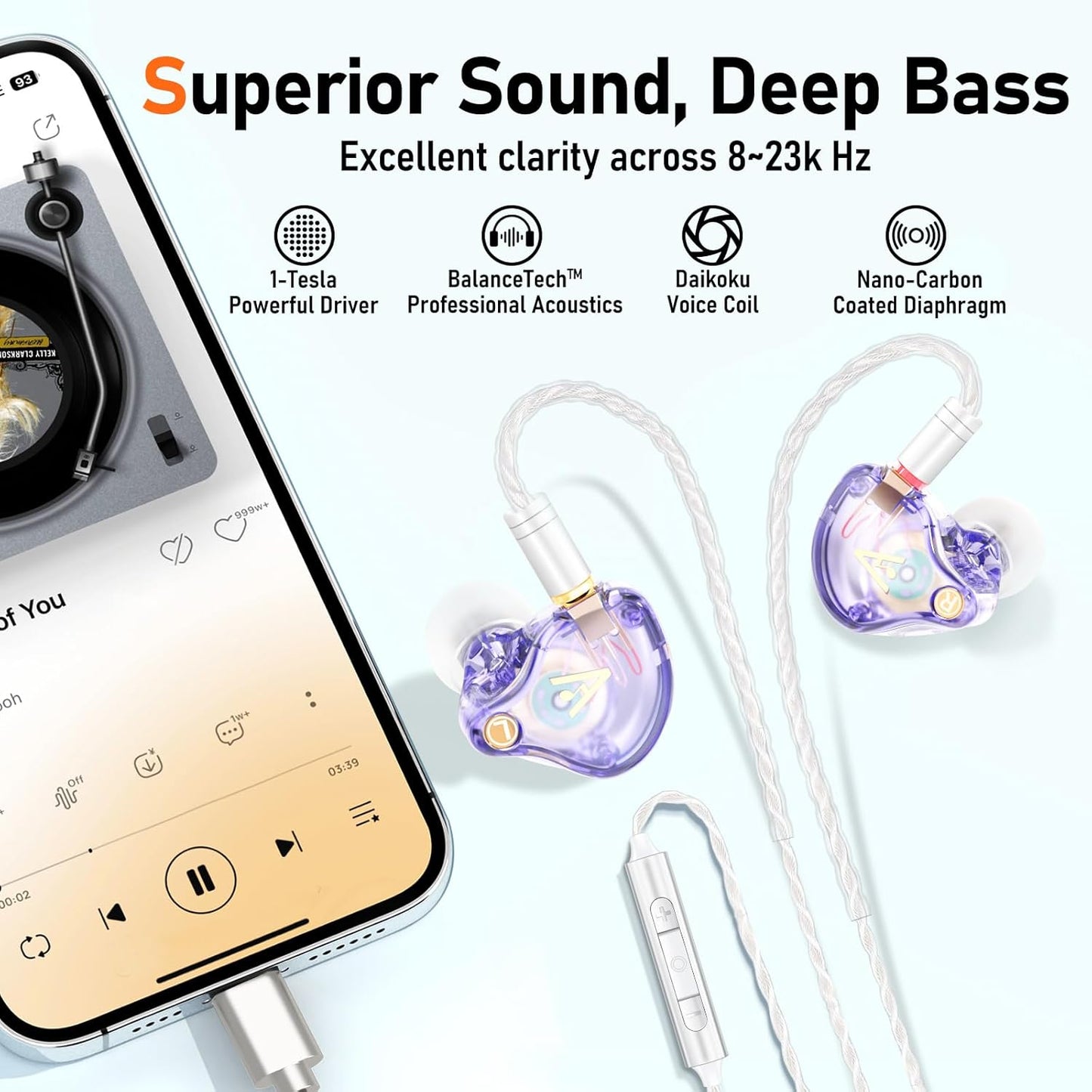 Vibes 202MC USB-C Wired Earbuds - HiFi in Ear Monitor Headphones - Noise Isolating Ear Buds w/ Mic - Clear Sound, Deep Bass & Comfort-Fit Earphones - MMCX to USBC, Silver Plated Cord, Carrying Case