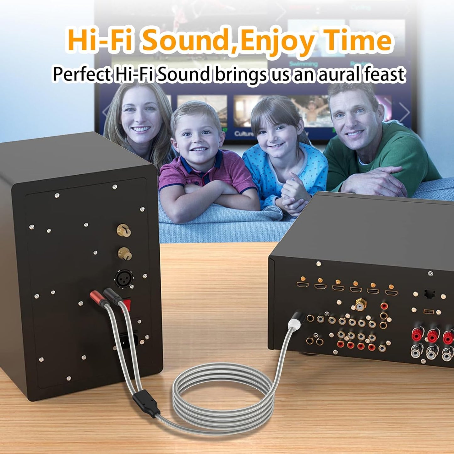 HOSONGIN RCA to Banana Plug Speaker Cable 3.3 Feet -2 Pack, Gold-Plated Dual-Shielding Hi-Fi Stereo Cable for Home Theater/Amplifier/Subwoofer/Speaker/Audio Receiver/Vinyl Record Player/SoundBar