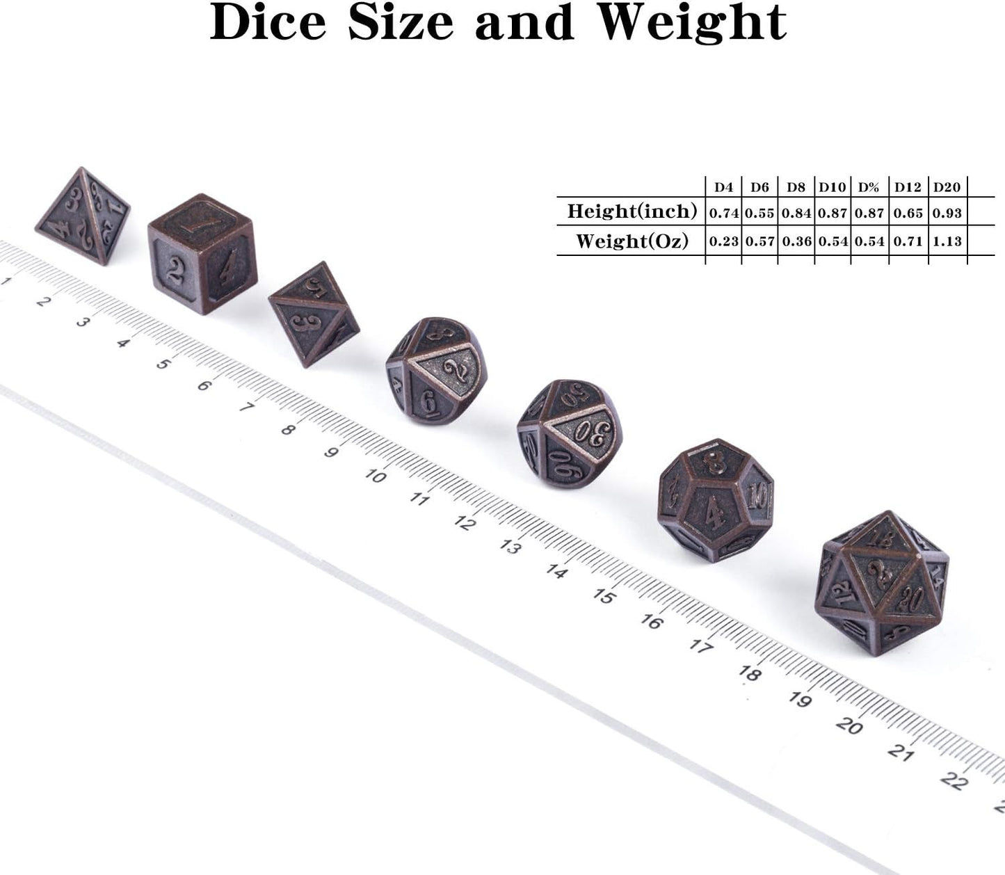 D&D Metal Dice Set, DNDND 7PCS Metallic Ancient Copper Dice with Metal Case for DND Dungeons and Dragons Table Games Roly Playing Rolling
