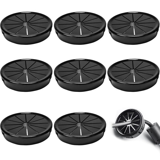 8 Pcs Cable Grommet, Snap Bushing 2-3/16" (55 mm) Mounting Diameter, Flexible Petal-Shaped Buckle Round Nylon Desk Grommet for Wires Through Countertop Cord Organizer and Protection, Black