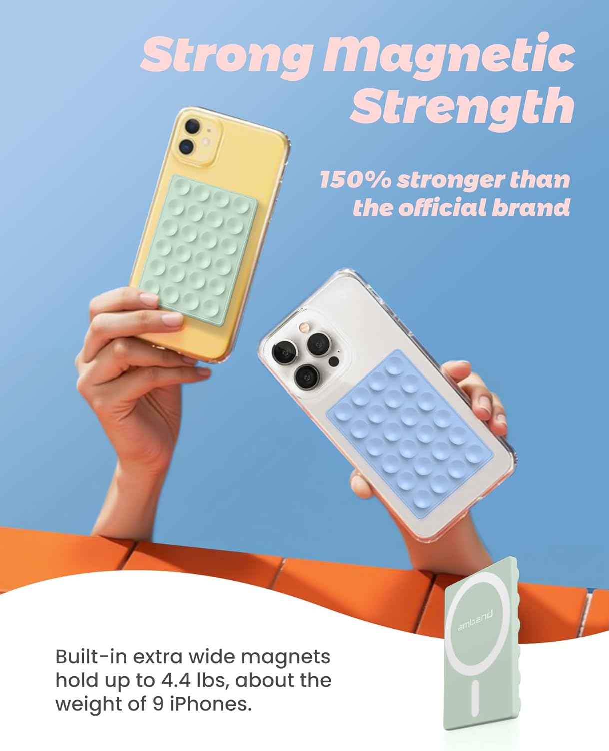 amBand Cute Preppy Stuff Silicone Suction Cup Phone Mount, Detachable Sticky Grip Holder for MagSafe Case, Easy to Use Video Accessories for Yoga/Dance/Call/Fitness, Matcha Green