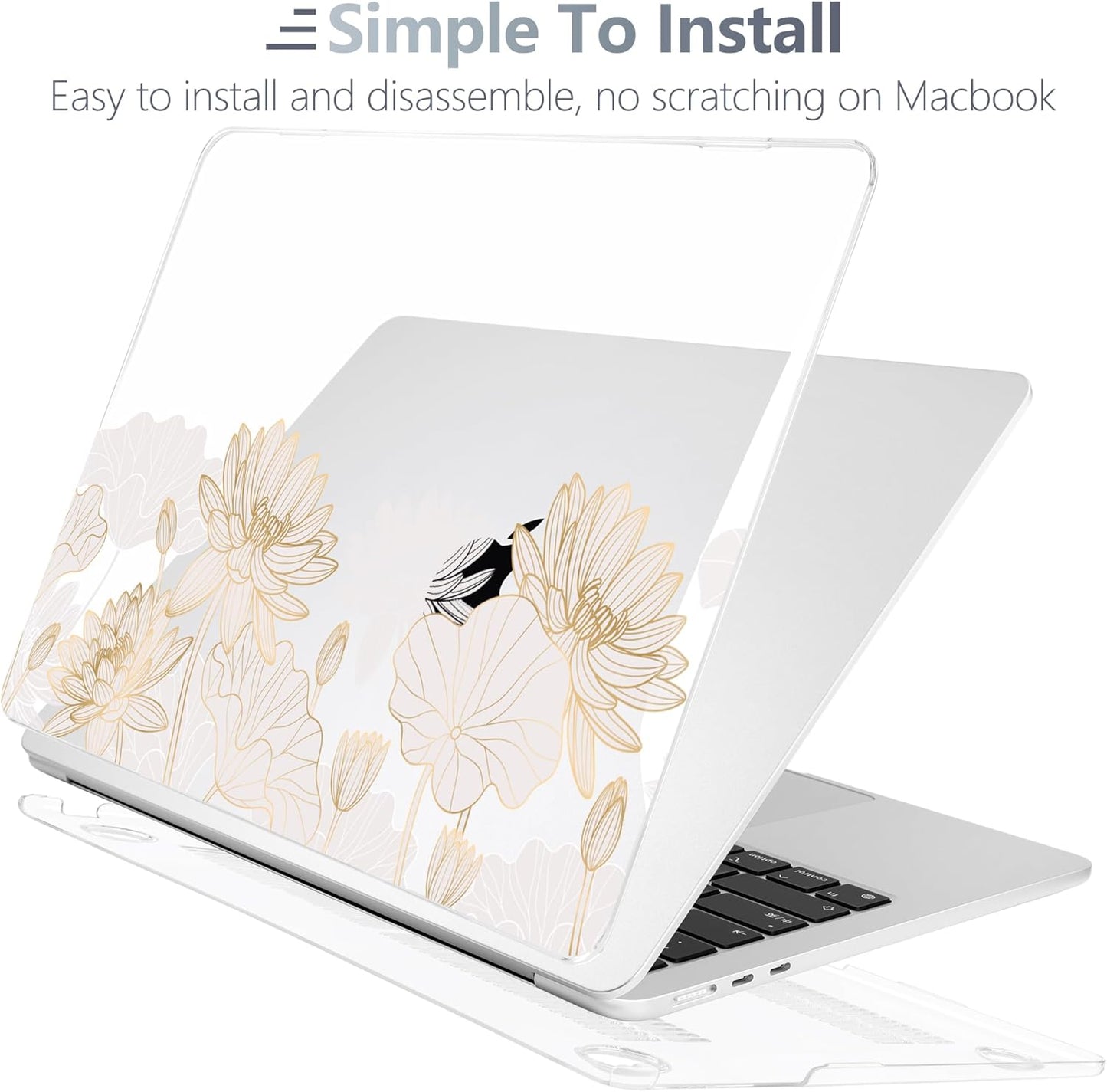 Batianda Premium Case for New MacBook Air 15 inch 2025 M4 2024 2023 with M3 M2 Chip Model A3241/A3114/A2941, Designed Protective Plastic Hardshell & Keyboard Cover & Screen Protector, Gold Lotus