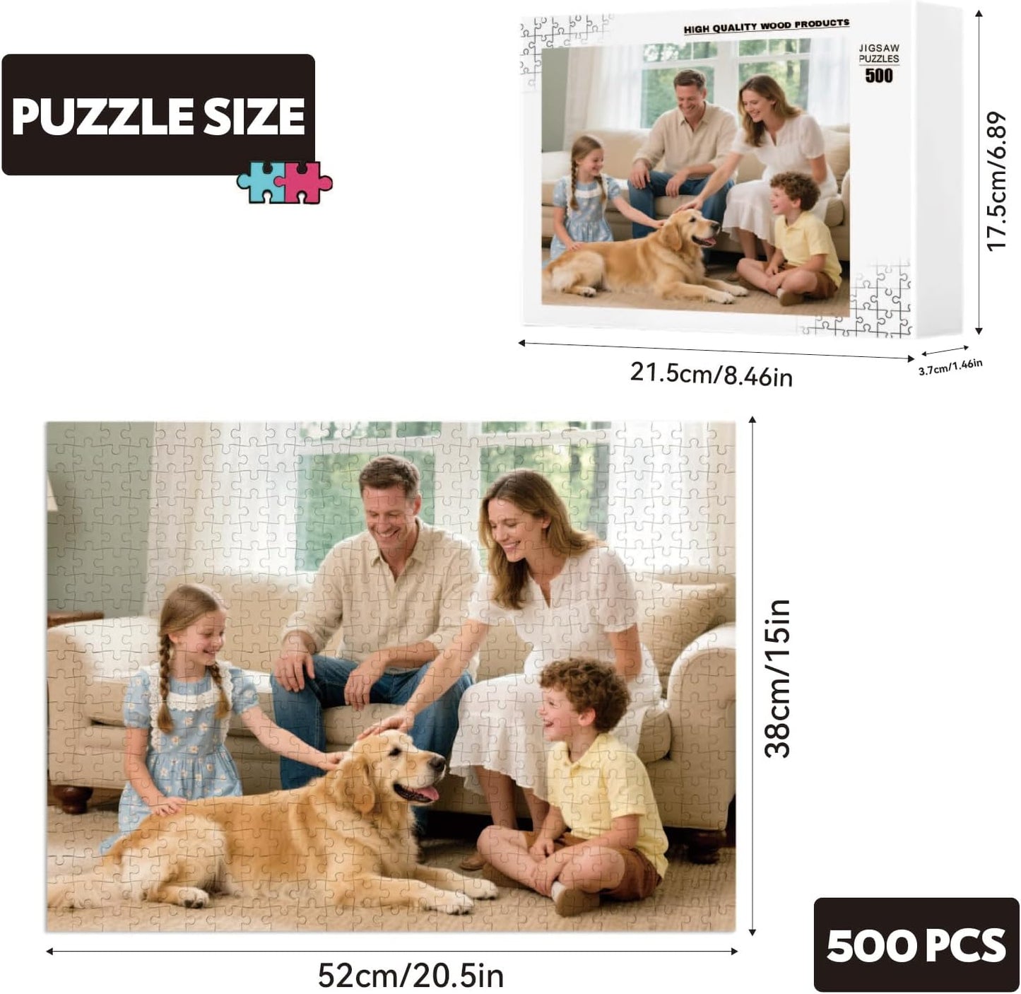 Custom Puzzle, Customize Puzzles from Photos with 120/200/300/500/1000 Pieces, Personalized Wooden Jigsaw Puzzle Gifts for Family, Adults, Christmas, Wedding, Pet