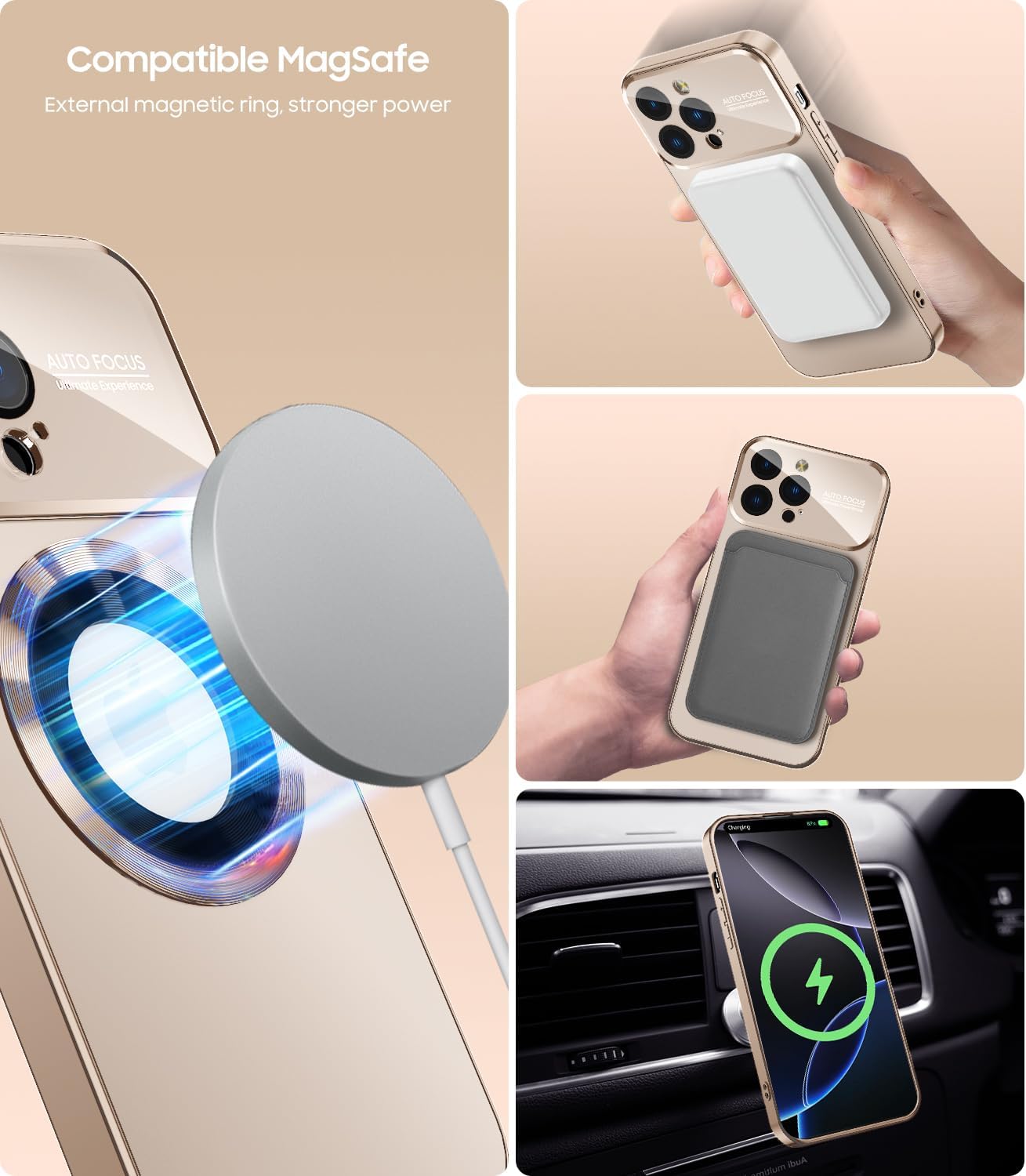 Magnetic for iPhone 16 Pro Max Case, Compatible with MagSafe, Built-in Camera Lens Protector, Logo View, Military Grade Drop Protection Phone Cover, Desert Titanium