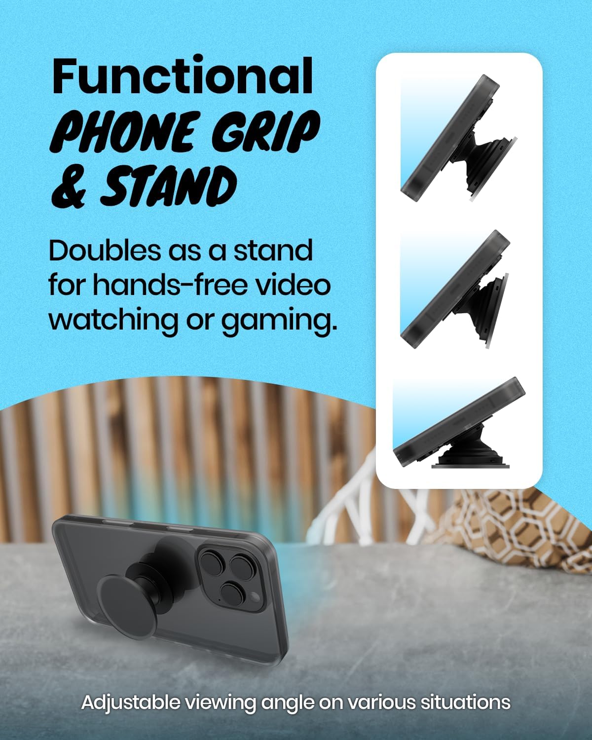 Solid Color Button Phone Grip – Minimalist Design, Durable and Lightweight, Grip and Stand for Smartphones (Blue, Adhesive Type)