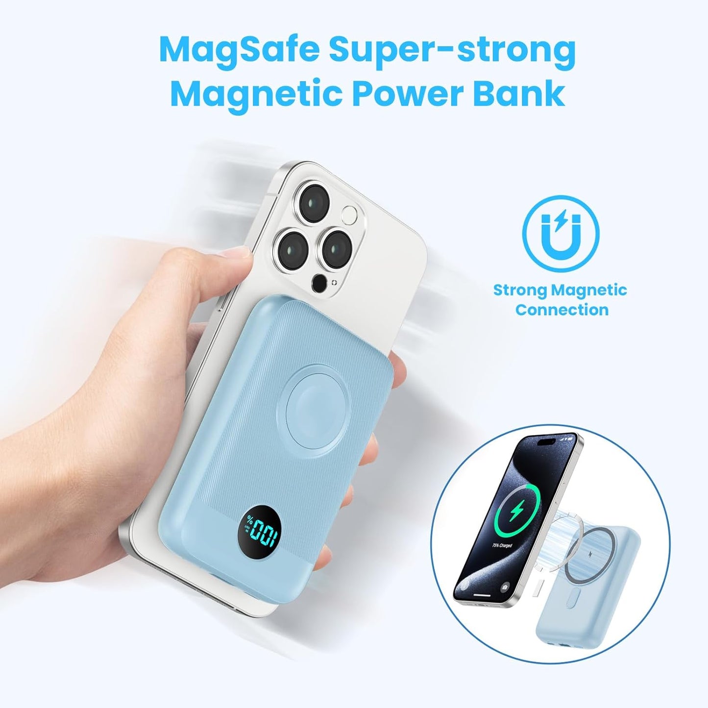Magnetic Portable Charger for iPhone, 10800mAh 4-in-1 Wireless Power Bank with iWatch Charger, 25W PD Fast Charging Battery Pack for Magsafe, iPhone 16/15/14/13/12 Series, Apple Watch (Sky Blue)