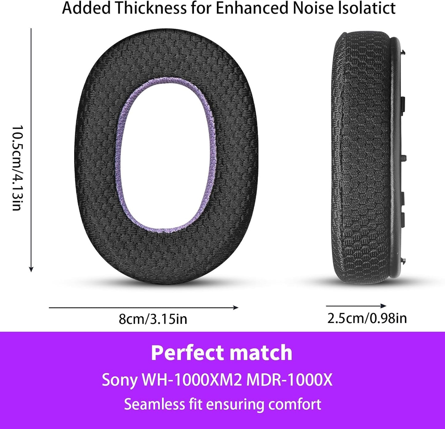 Breathable Mesh Replacement Earpads for WH-1000XM2/MDR-1000X - Comfortable Black/Purple Ear Pad Cushions