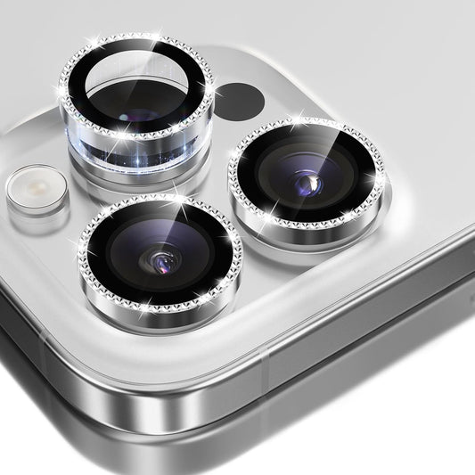 GolbinBox Camera Lens Protector for iPhone 16 Pro Max/16 Pro, 1:1 Invisible Fit, 9H Tempered Glass Ultra HD Metal Individual Camera Cover Screen Protectors for Women, Case Friendly, Bling/Sliver