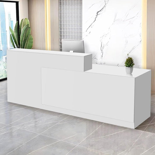 Reception Desk with Counter Modern Checkout Counter with Lockable Drawer Keyboard Tray Receptionist Desk for Office Salon Reception Table O Right 79inch/200cm