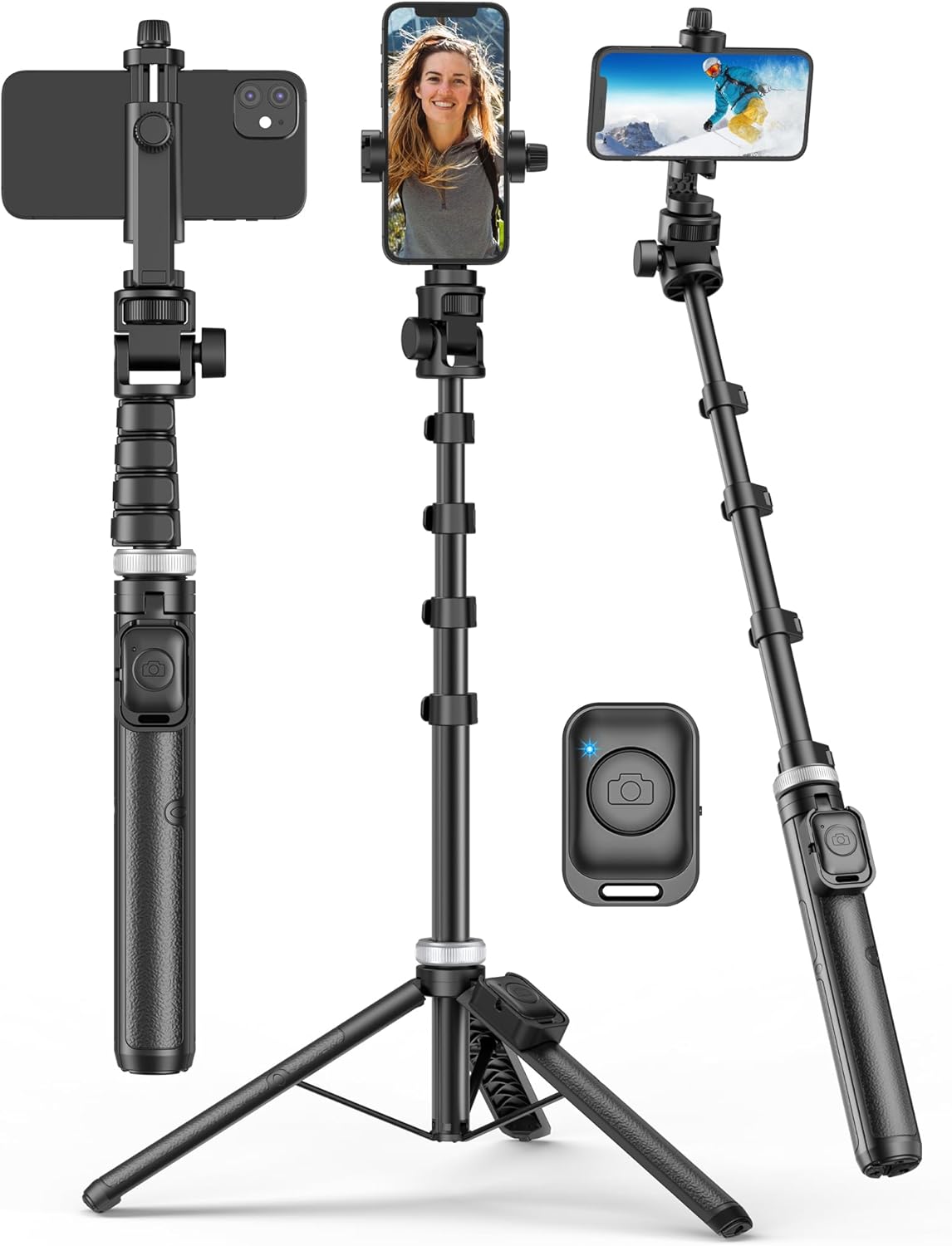 Selfie Stick for iPhone:Selfie Stick Tripod with Remote,Tripod for Video Recording,is Content Creator's Vlogging Kit,Compatible with Android, Camera, Also a Gopro Trip