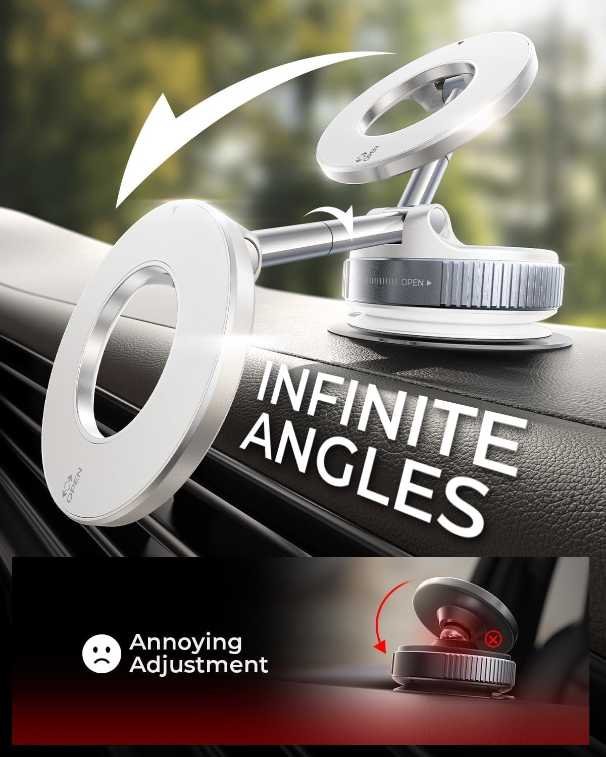 MRGLAS 2025 Upgraded Vacuum Magnetic Phone Holder, for Magsafe Suction Cup Phone Mount Car Truck Accessories for Women Men [89+LBS Suction & 2800gf Magnetic], 360° Adjustable