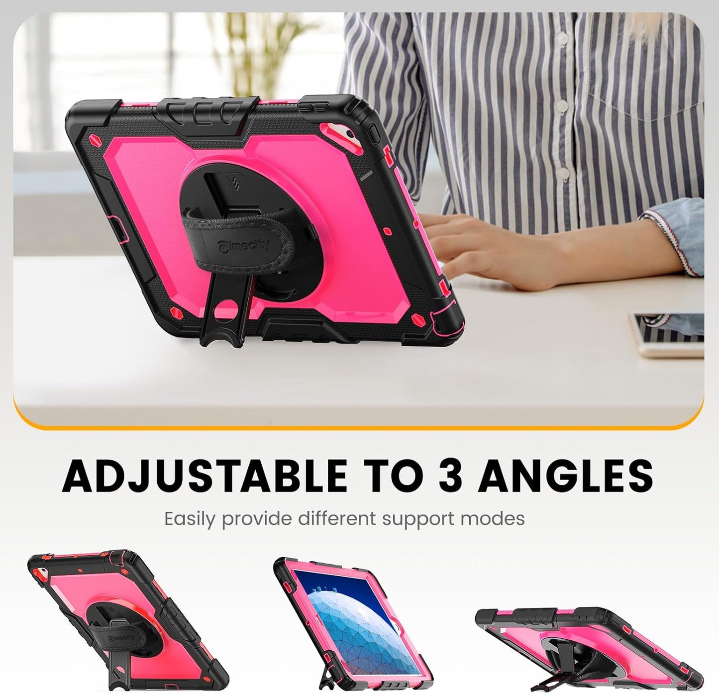 Timecity for iPad Air 3/ Pro 10.5 Inch Case, 360° Rotating Stand, Pencil Holder, Shockproof with Screen Protector & Shoulder Strap - Heavy Duty Protection Case for iPad Air 3rd Gen - Rose