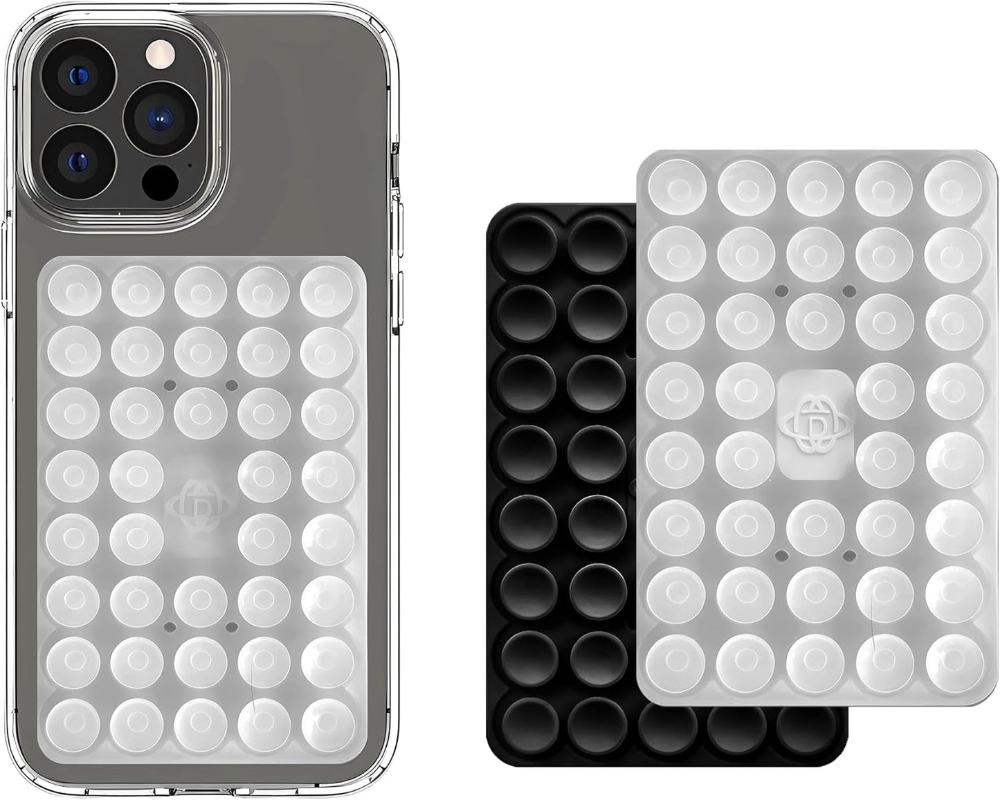 Silicone Double-Sided Suction Phone Grip Detachable Mount - Car Dashboard/Shower Phone Holder, Hands-Free For Selfies & Videos, ASMR- iphone & Android Compatible (Large, Black+Transparent)