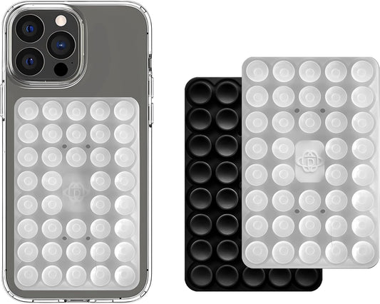 Silicone Double-Sided Suction Phone Grip Detachable Mount - Car Dashboard/Shower Phone Holder, Hands-Free For Selfies & Videos, ASMR- iphone & Android Compatible (Large, Black+Transparent)