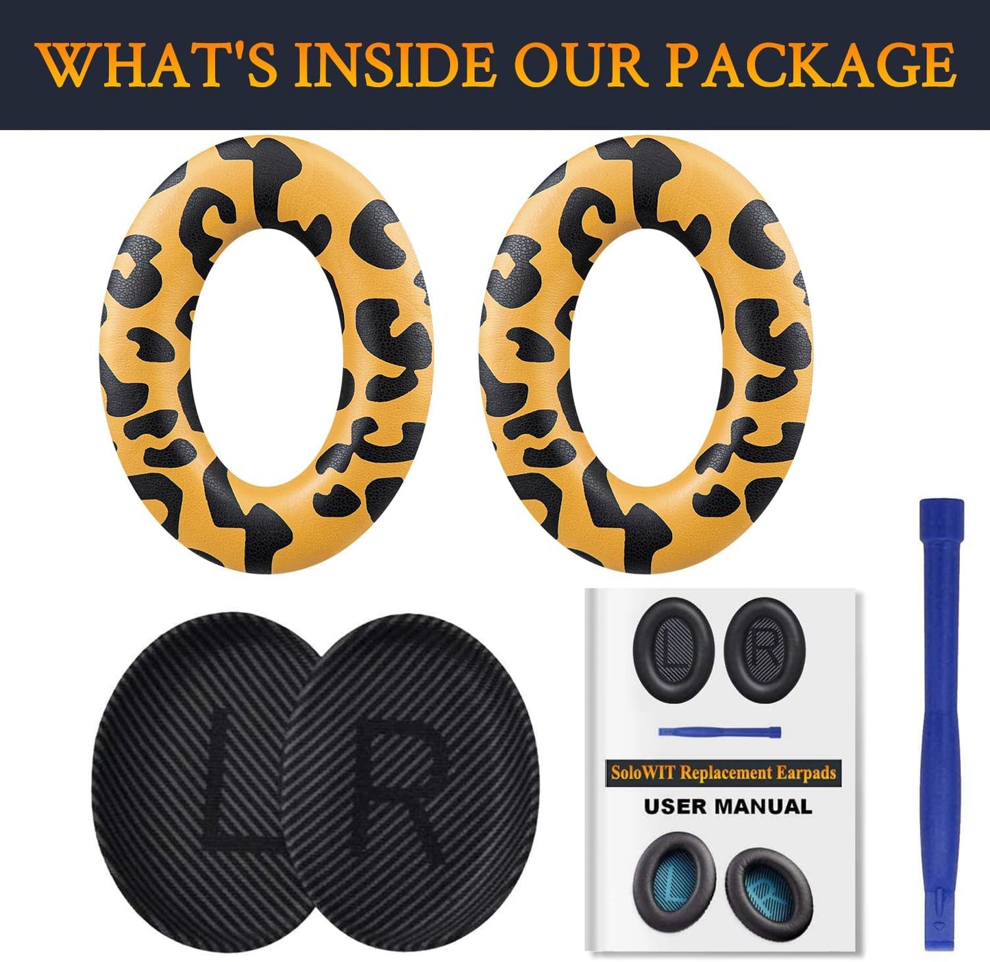 SoloWIT Replacement Earpads Cushions for Bose QuietComfort 35 (QC35) & Quiet Comfort 35 II (QC35 ii) Headphones, Ear Pads with Softer Leather, Noise Isolation Foam, Added Thickness (Tiger Stripes)