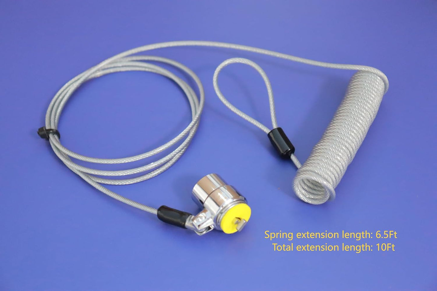 10-Foot Retractable Anti-Theft Steel Cable Lock with Lock Plate, Suitable for laptops, Tablets, Monitors, and Mobile Phones (Silver, 1 Pack)